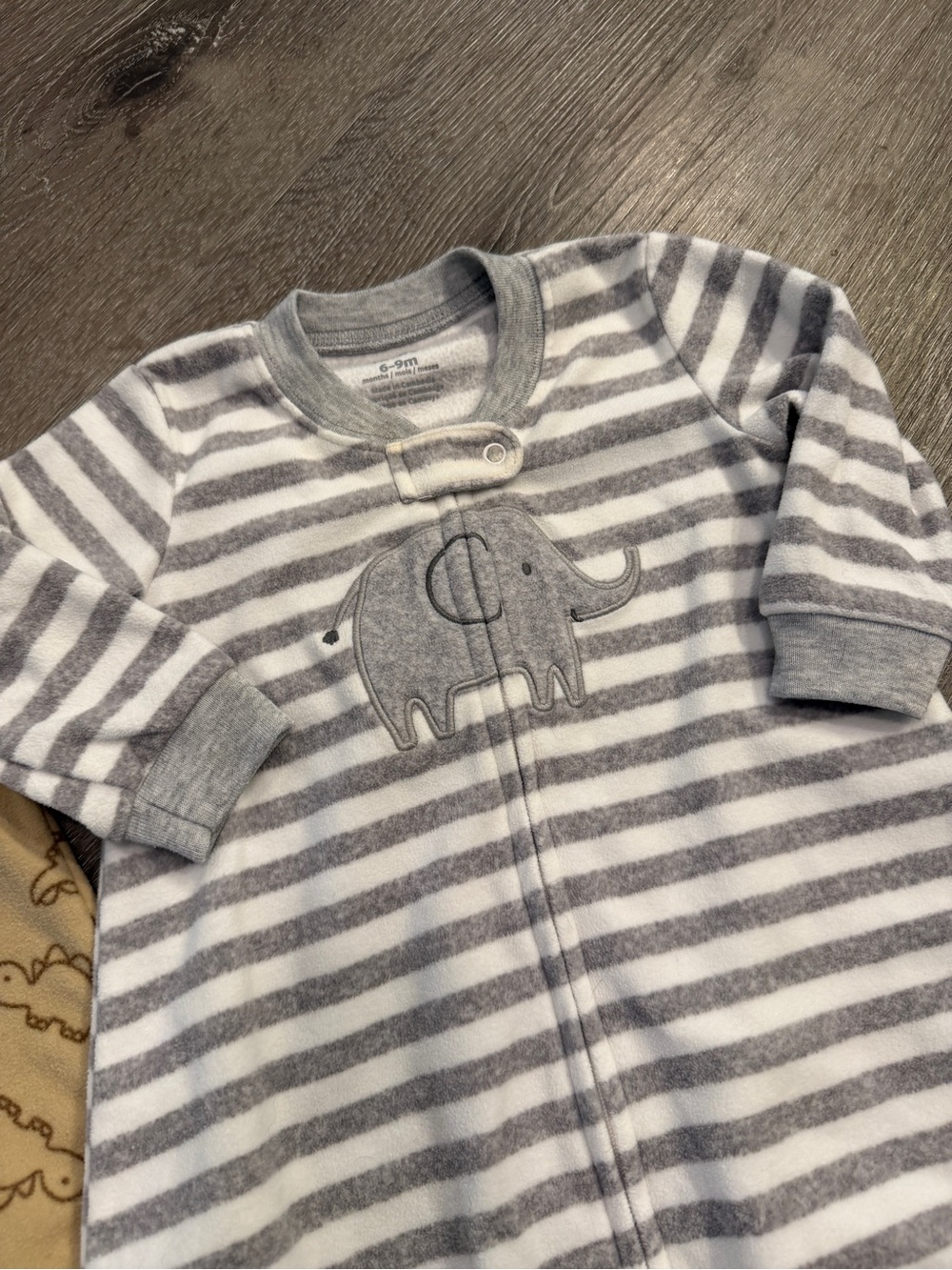 Cozy Striped & Dinosaur Baby Sleep Sacks - Neutral Gray & Tan bundle of 2 - Picture 4 of 5